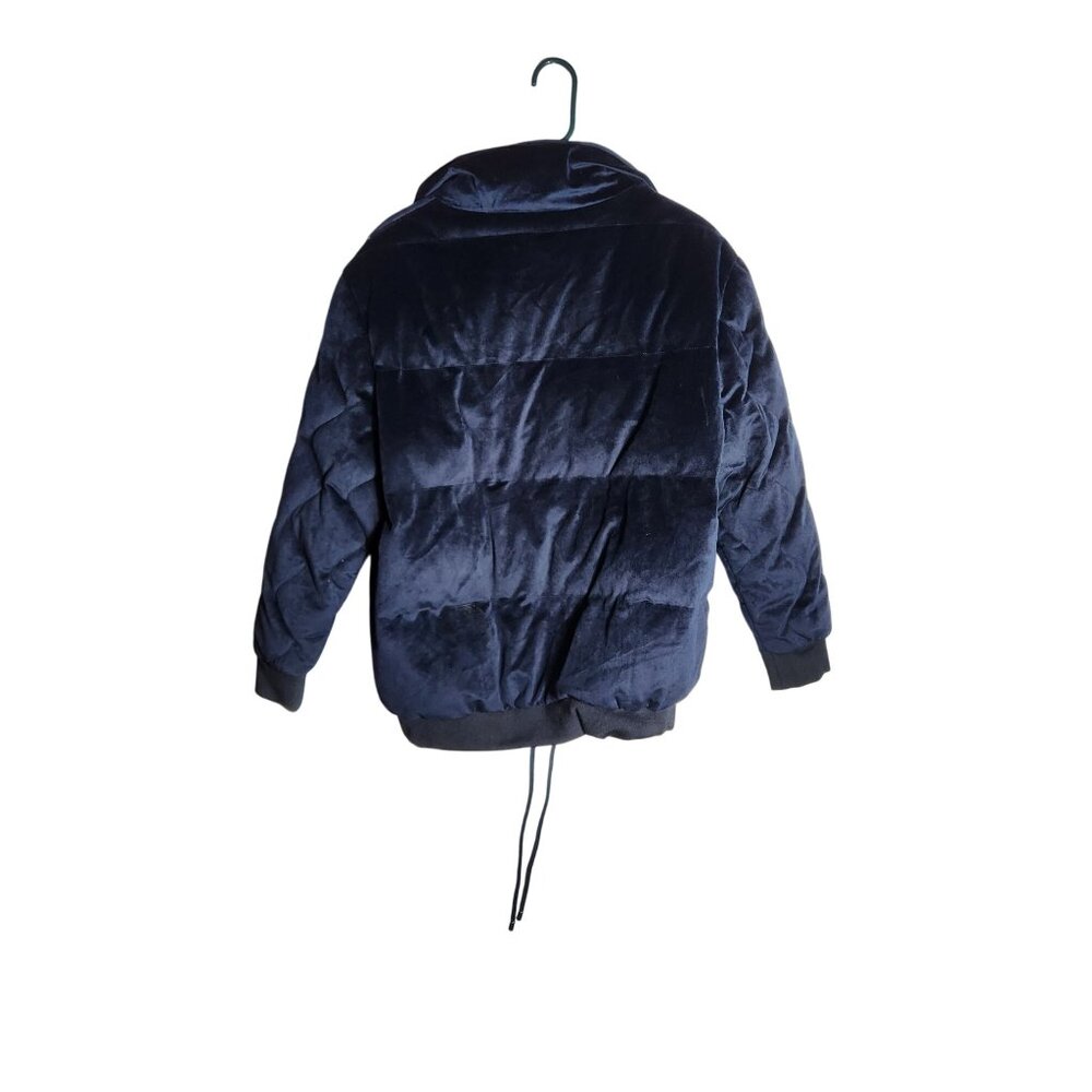 Lost Ink Womens Quilted Velvet Puffer Jacket Navy Blue US 1X - Picture 2 of 4